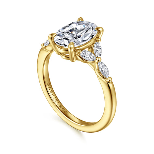 14K Yellow Gold 0.30cttw VS2 G-H Diamond Semi-Mount Engagement Ring by Gabriel to Hold 2ct