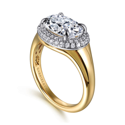 14K Yellow & White Gold 0.28cttw Diamond Semi-Mount Engagement Ring by Gabriel to Hold 2ct