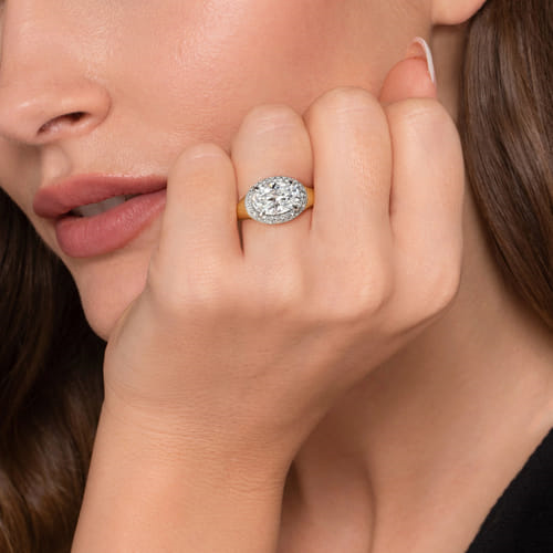 14K Yellow & White Gold 0.28cttw Diamond Semi-Mount Engagement Ring by Gabriel to Hold 2ct