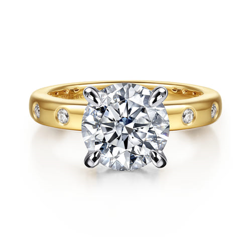 14K Yellow & White Gold 0.23cttw Diamond Semi-Mount Engagement Ring by Gabriel to Hold 3ct