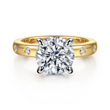 14K Yellow & White Gold 0.23cttw Diamond Semi-Mount Engagement Ring by Gabriel to Hold 3ct