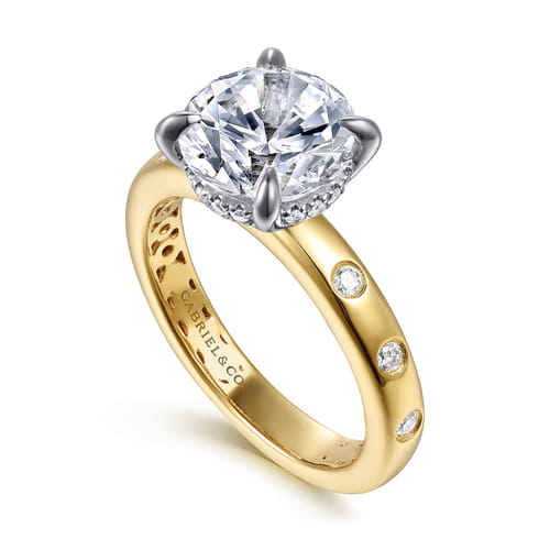 14K Yellow & White Gold 0.23cttw Diamond Semi-Mount Engagement Ring by Gabriel to Hold 3ct