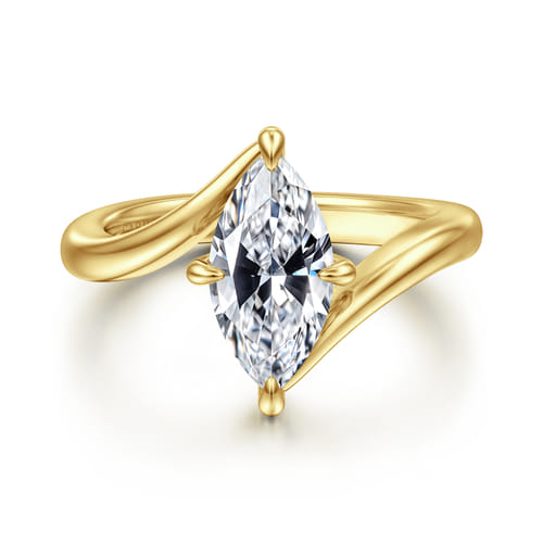 14K Yellow Gold Compass Prong Bypass Marquise Cut Diamond Engagement Ring to Hold 1.5ct