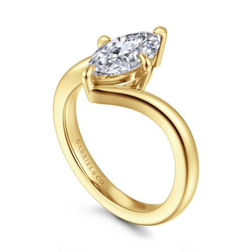 14K Yellow Gold Compass Prong Bypass Marquise Cut Diamond Engagement Ring to Hold 1.5ct