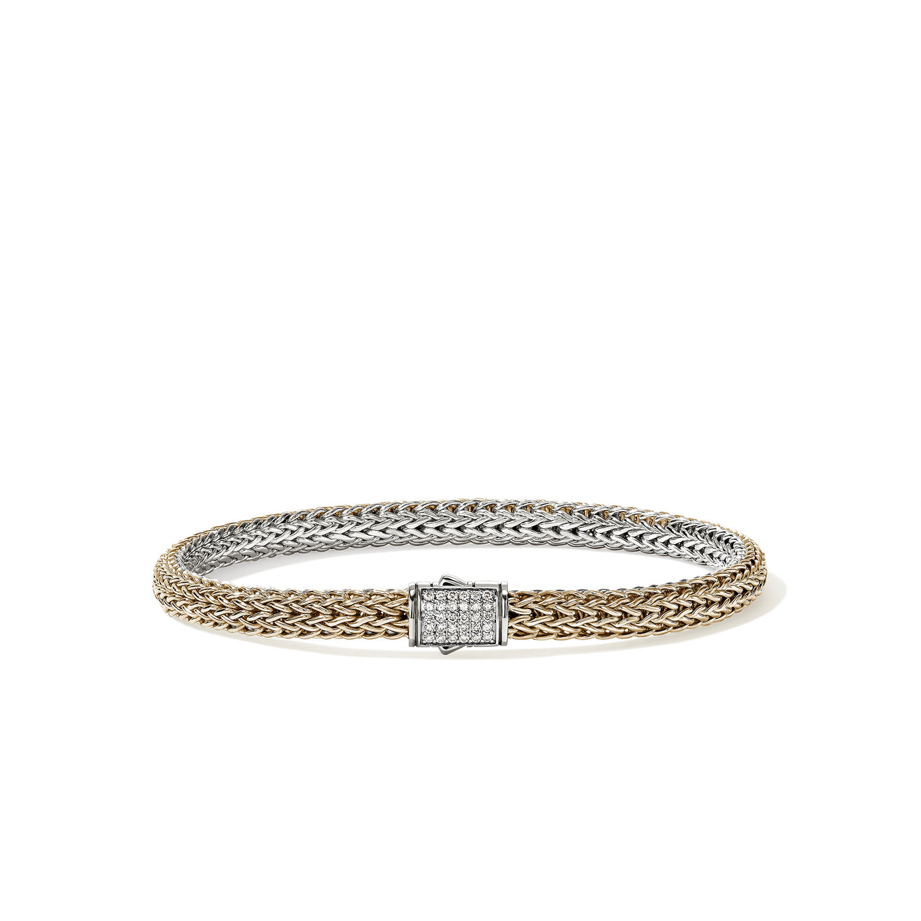 Icon 14K Gold & Silver 0.15cttw Diamond Pave 5mm XS Reversible Bracelet Sz M by John Hardy