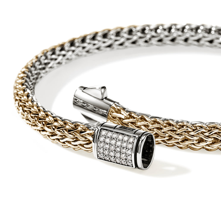 Icon 14K Gold & Silver 0.15cttw Diamond Pave 5mm XS Reversible Bracelet Sz M by John Hardy