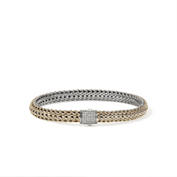 Icon 14K Gold & Silver 0.18cttw Diamond Pave 6.5mm Reversible Bracelet Sz M by John Hardy