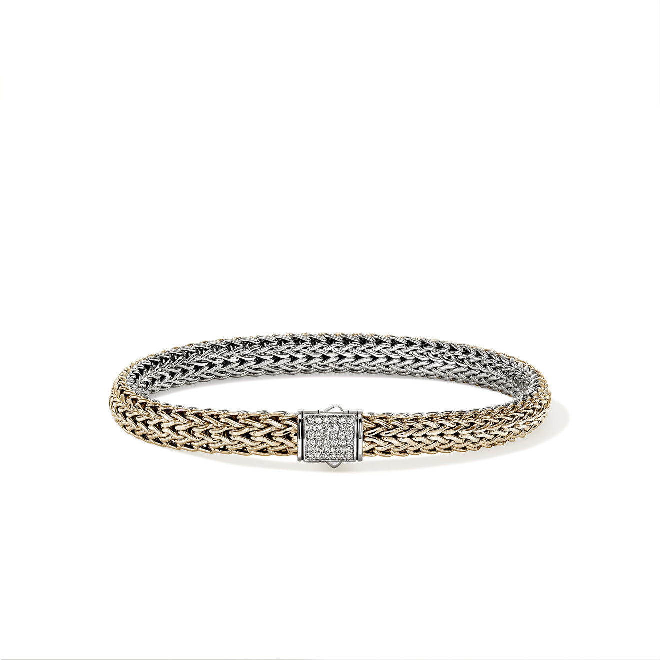 Icon 14K Gold & Silver 0.18cttw Diamond Pave 6.5mm Reversible Bracelet Sz M by John Hardy
