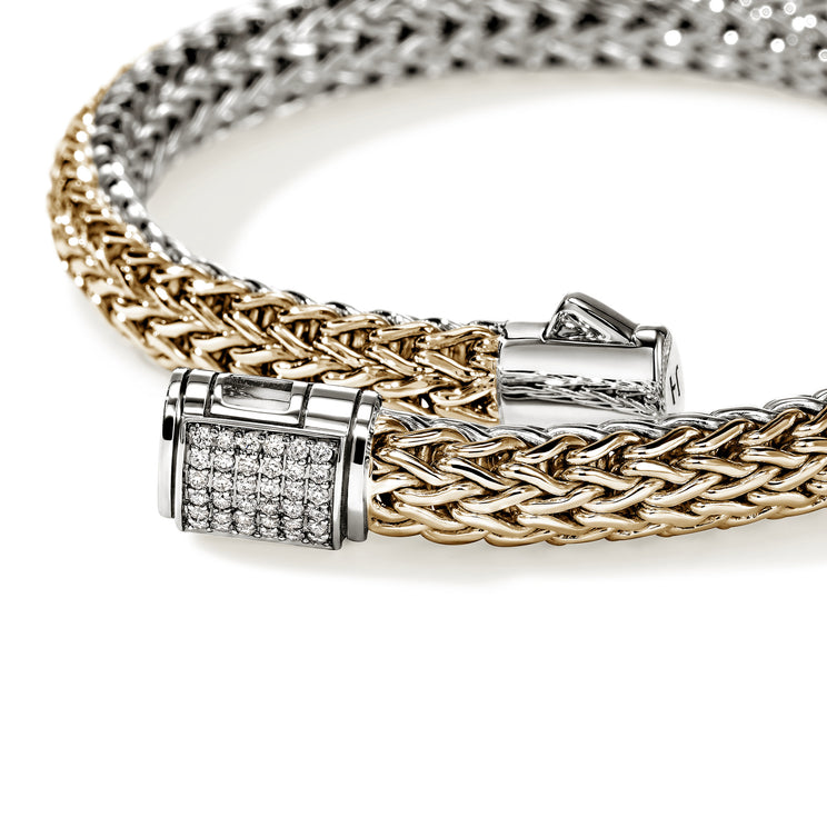 Icon 14K Gold & Silver 0.18cttw Diamond Pave 6.5mm Reversible Bracelet Sz M by John Hardy