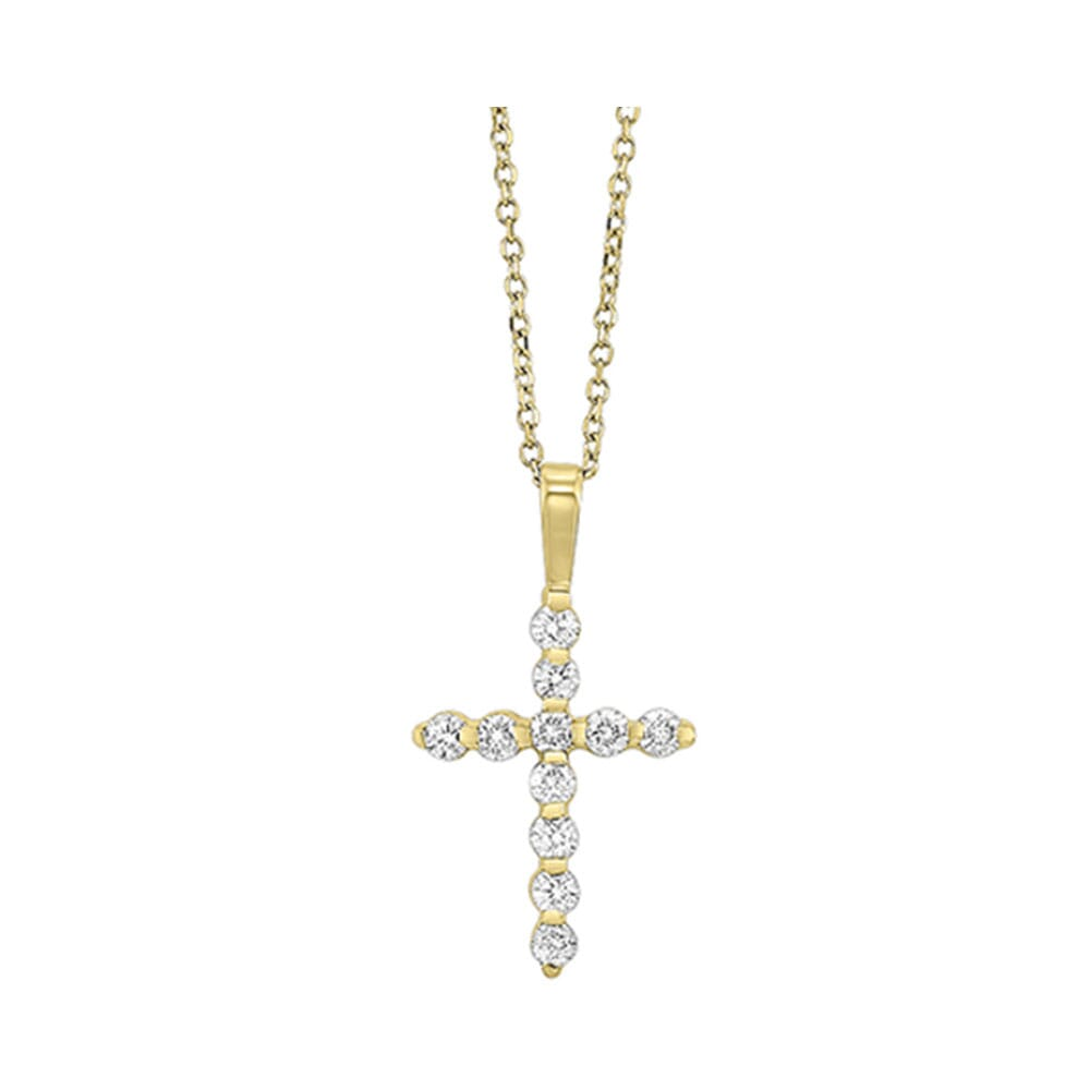 14K Yellow Gold 0.75cttw Diamond Cross Pendant Necklace