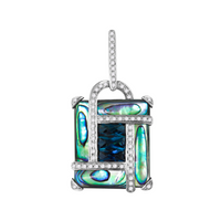 14K White Gold 6.95cttw Abalone, 1.90cttw London Blue Topaz, & 0.31cttw Diamond Pendant by Bellarri