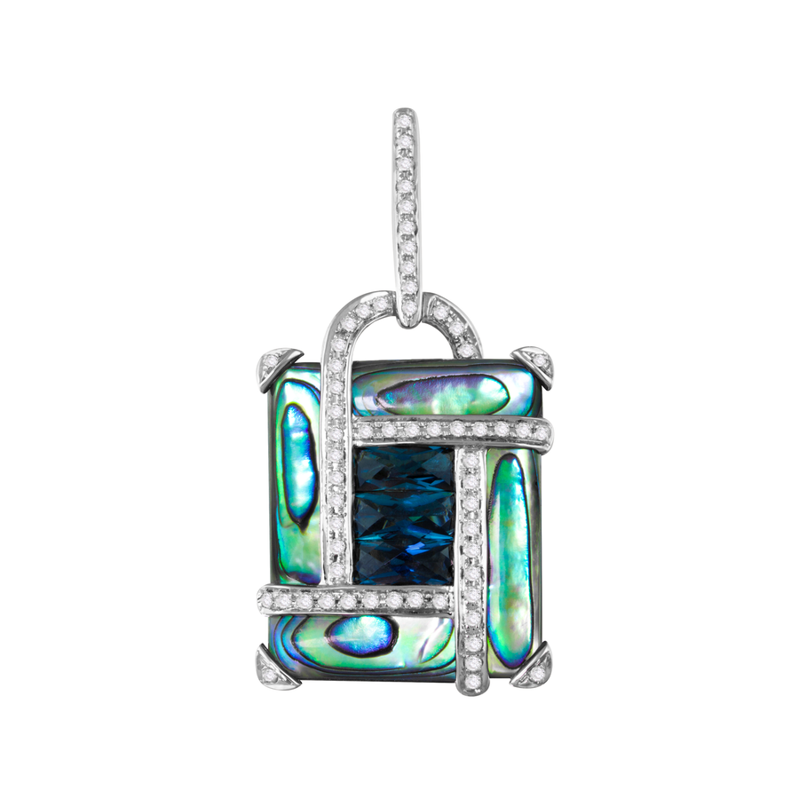 14K White Gold 6.95cttw Abalone, 1.90cttw London Blue Topaz, & 0.31cttw Diamond Pendant by Bellarri