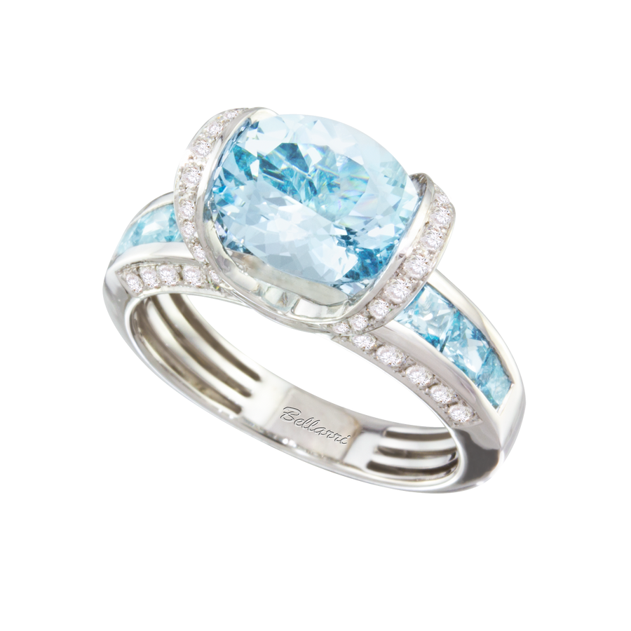 14K White Gold 3.35cttw Aquamarine & 0.37cttw Diamond Ring by Bellarri