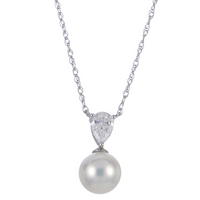 14K White Gold 6-6.5mm AA Fresh Water Cultured Pearl & 0.22ct LAB GROWN Diamond Necklace 18"