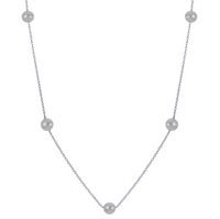 14K White Gold 4.5-5mm AA Fresh Water Cultured Pearl Station Necklace 16-18"
