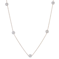 14K Yellow Gold 4.5-5mm AA Fresh Water Cultured Pearl Station Necklace 16-18"