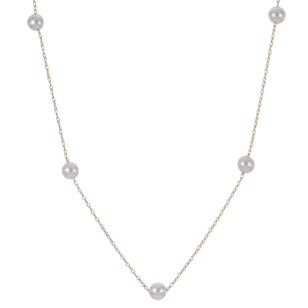 14K Yellow Gold 4.5-5mm AA Fresh Water Cultured Pearl Station Necklace 16-18"