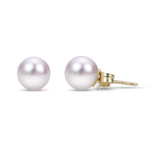 18K Yellow Gold 8mm Crown Akoya Pearl Stud Earrings