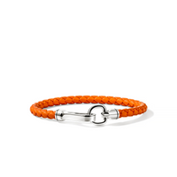 Men's Essentials Silver Bracelet on 5mm Orange Leather Sz L by John Hardy