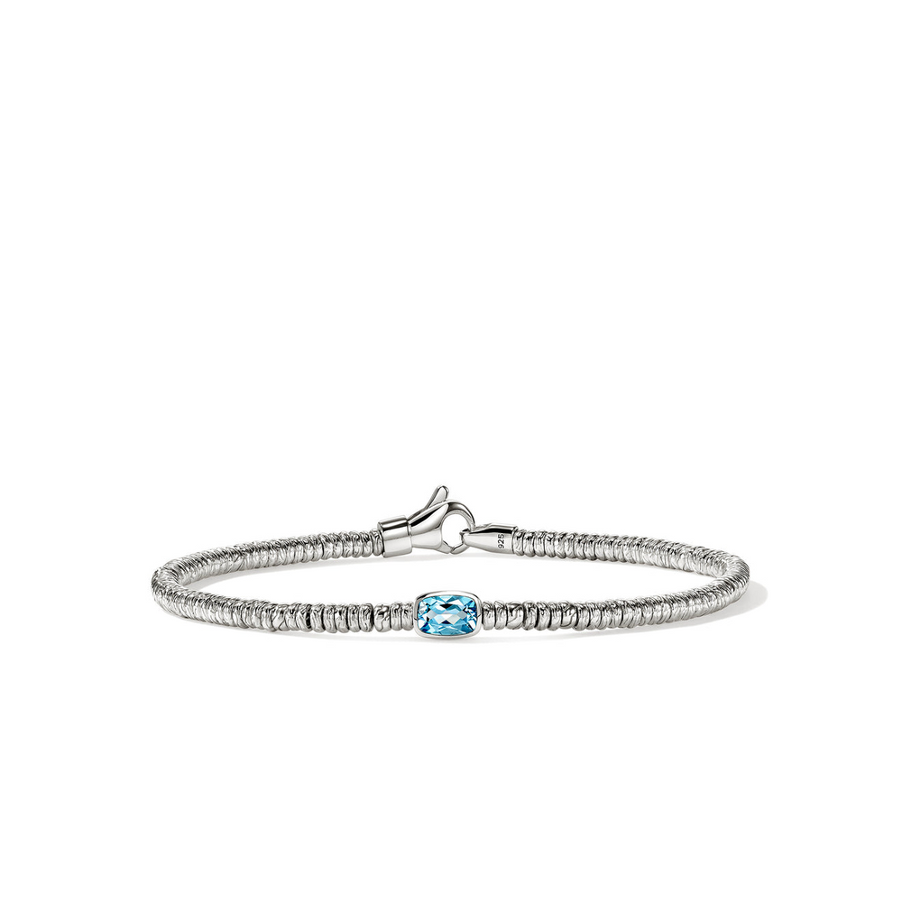 Heishi Silver 2.5mm Rondel Bracelet with 6x4mm Treated Swiss Blue Topaz Sz M by John Hardy