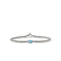 Heishi Silver 2.5mm Rondel Bracelet with 6x4mm Treated Swiss Blue Topaz Sz M by John Hardy