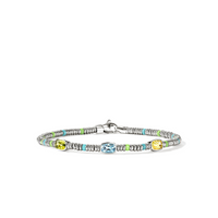 Heishi Silver Beads Bracelet with Peridot, Treated Sky Blue Topaz, & Lemon Quartz with Green & Blue Enamel Beads Sz M by John Hardy
