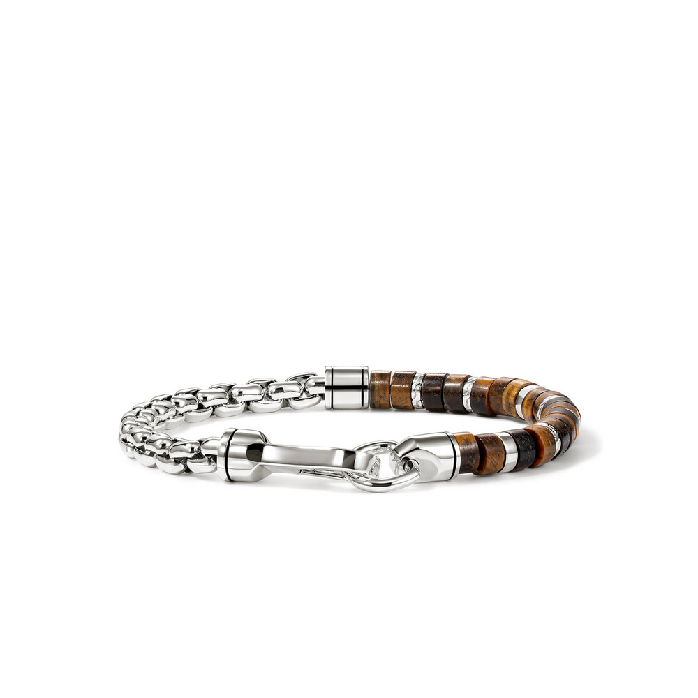 Heishi Silver Bracelet with Tiger Eye Beads Sz L by John Hardy