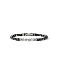 Heishi Silver Bracelet with Treated Black Onyx & Hematite Sz L by John Hardy