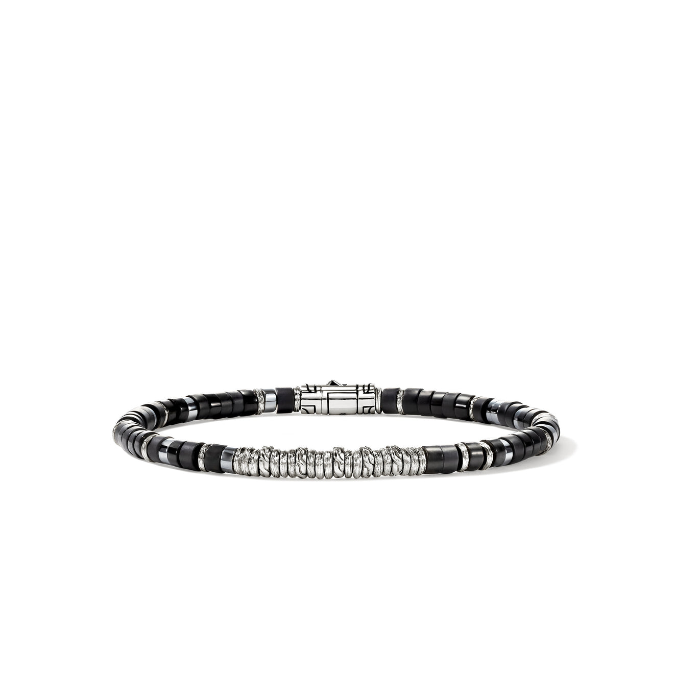 Heishi Silver Bracelet with Treated Black Onyx & Hematite Sz L by John Hardy