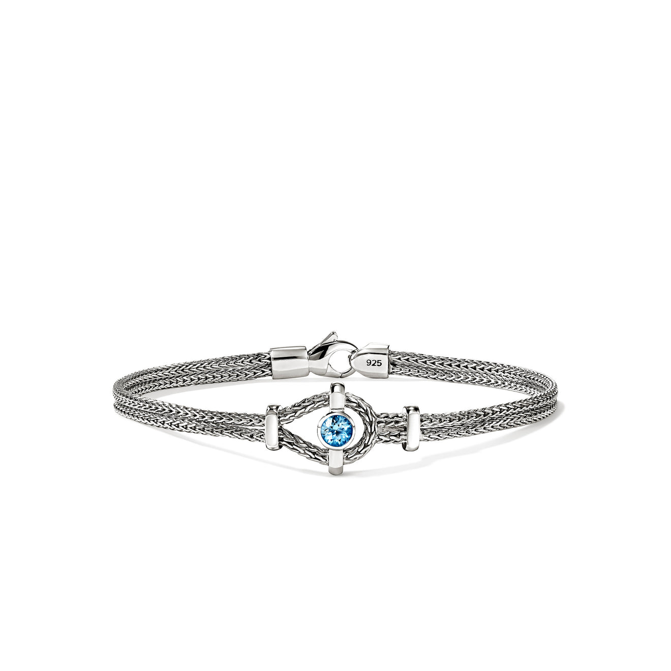 Icon Silver Station Double Row Bracelet with Treated Swiss Blue Topaz Sz M by John Hardy