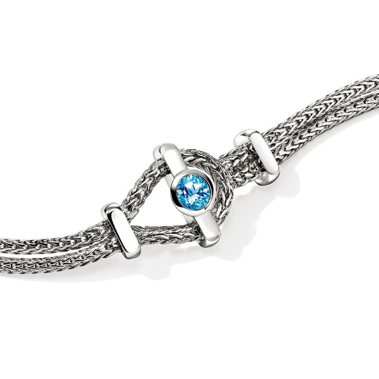 Icon Silver Station Double Row Bracelet with Treated Swiss Blue Topaz Sz M by John Hardy