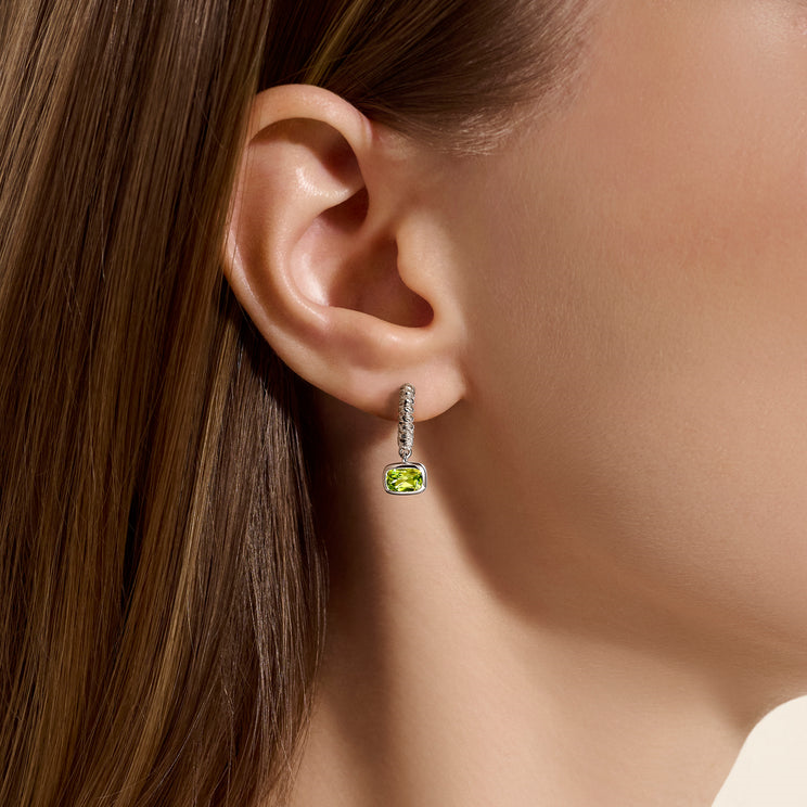 Heishi Silver Drop Earring with 6x4mm Peridot by John Hardy