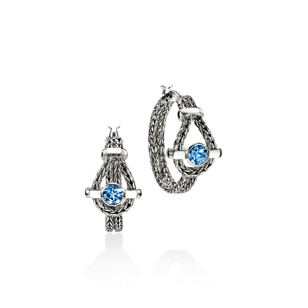 Icon Silver 21mm Hoop Earrings with 4mm Treated Swiss Blue Topaz by John Hardy