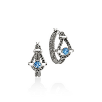 Icon Silver 21mm Hoop Earrings with 4mm Treated Swiss Blue Topaz by John Hardy