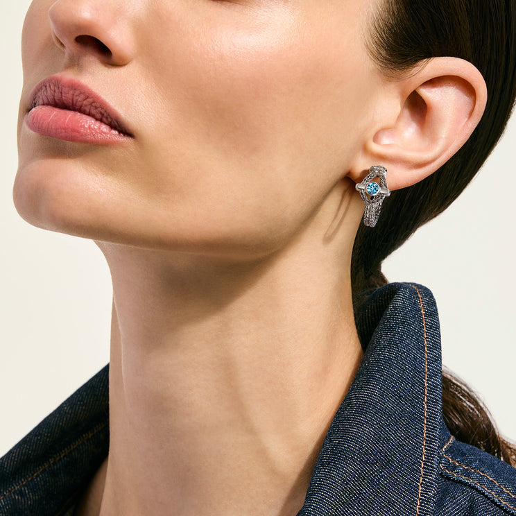 Icon Silver 21mm Hoop Earrings with 4mm Treated Swiss Blue Topaz by John Hardy