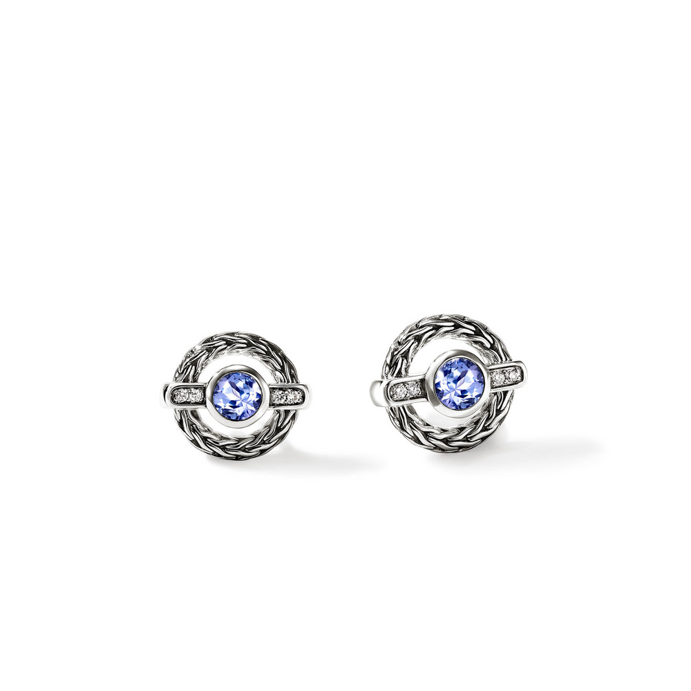 Icon Silver 0.04cttw Diamond Pave Stud Earrings with 4mm Tanzanite by John Hardy