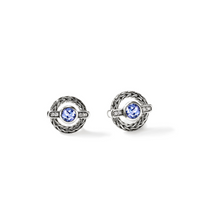Icon Silver 0.04cttw Diamond Pave Stud Earrings with 4mm Tanzanite by John Hardy
