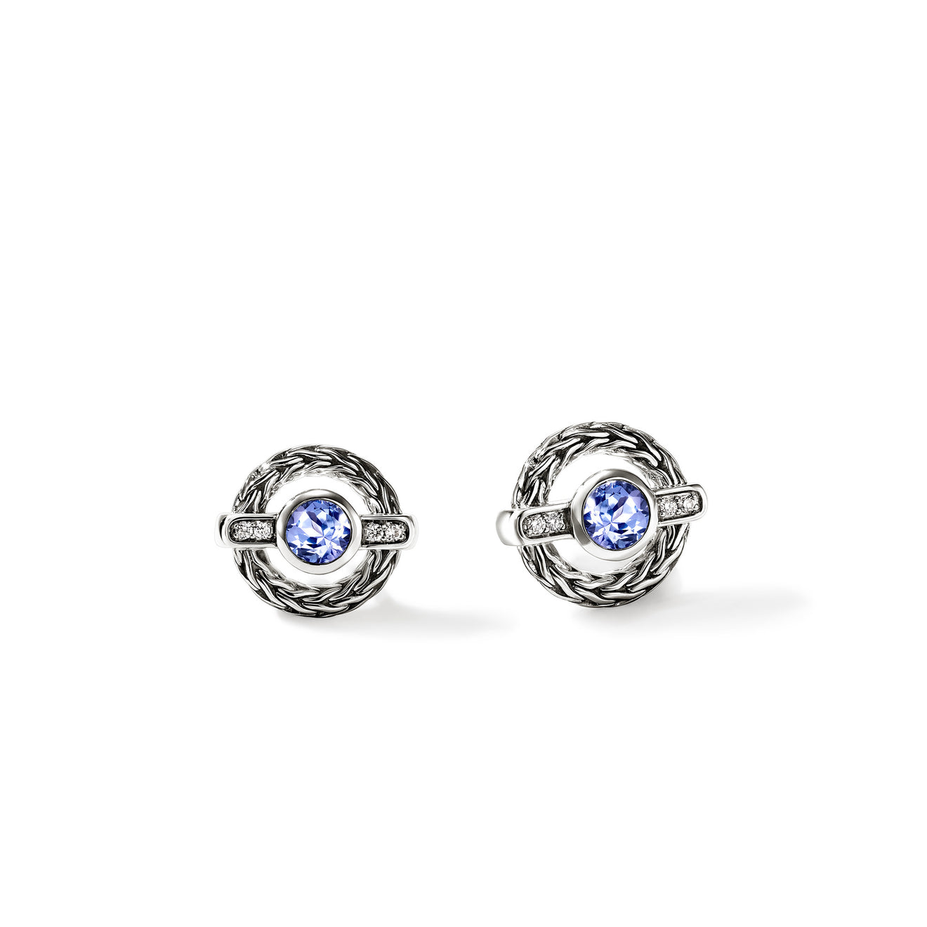 Icon Silver 0.04cttw Diamond Pave Stud Earrings with 4mm Tanzanite by John Hardy