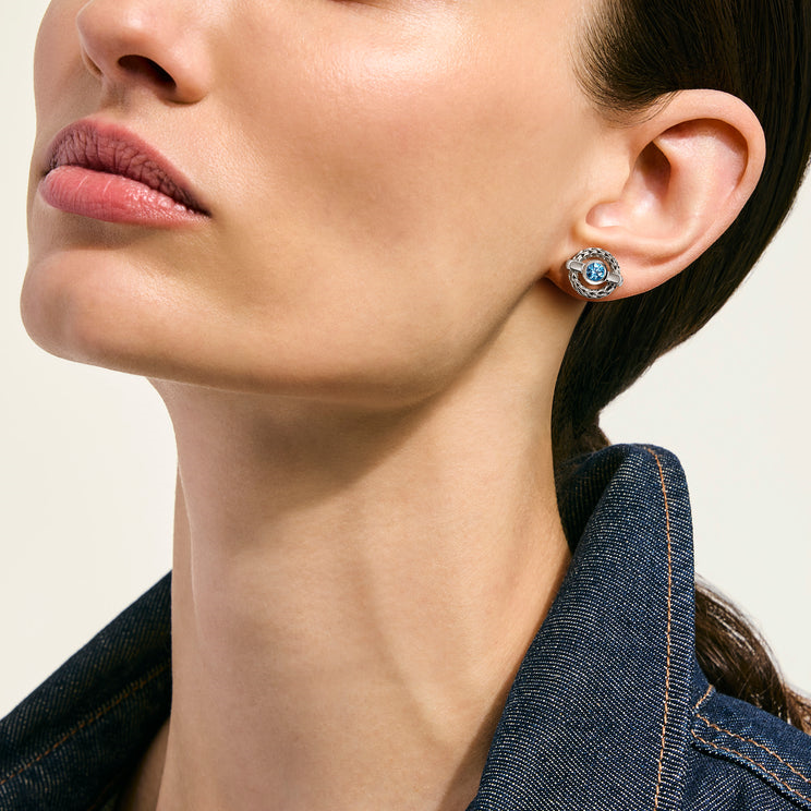 Icon Silver Stud Earrings with 4mm Treated Swiss Blue Topaz by John Hardy
