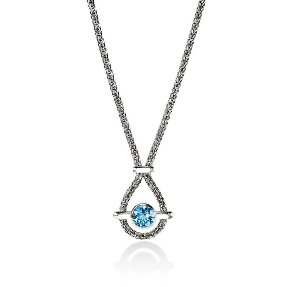 Icon Silver Mini Chain Necklace with Treated Swiss Blue Topaz Sz 18-20 by John Hardy