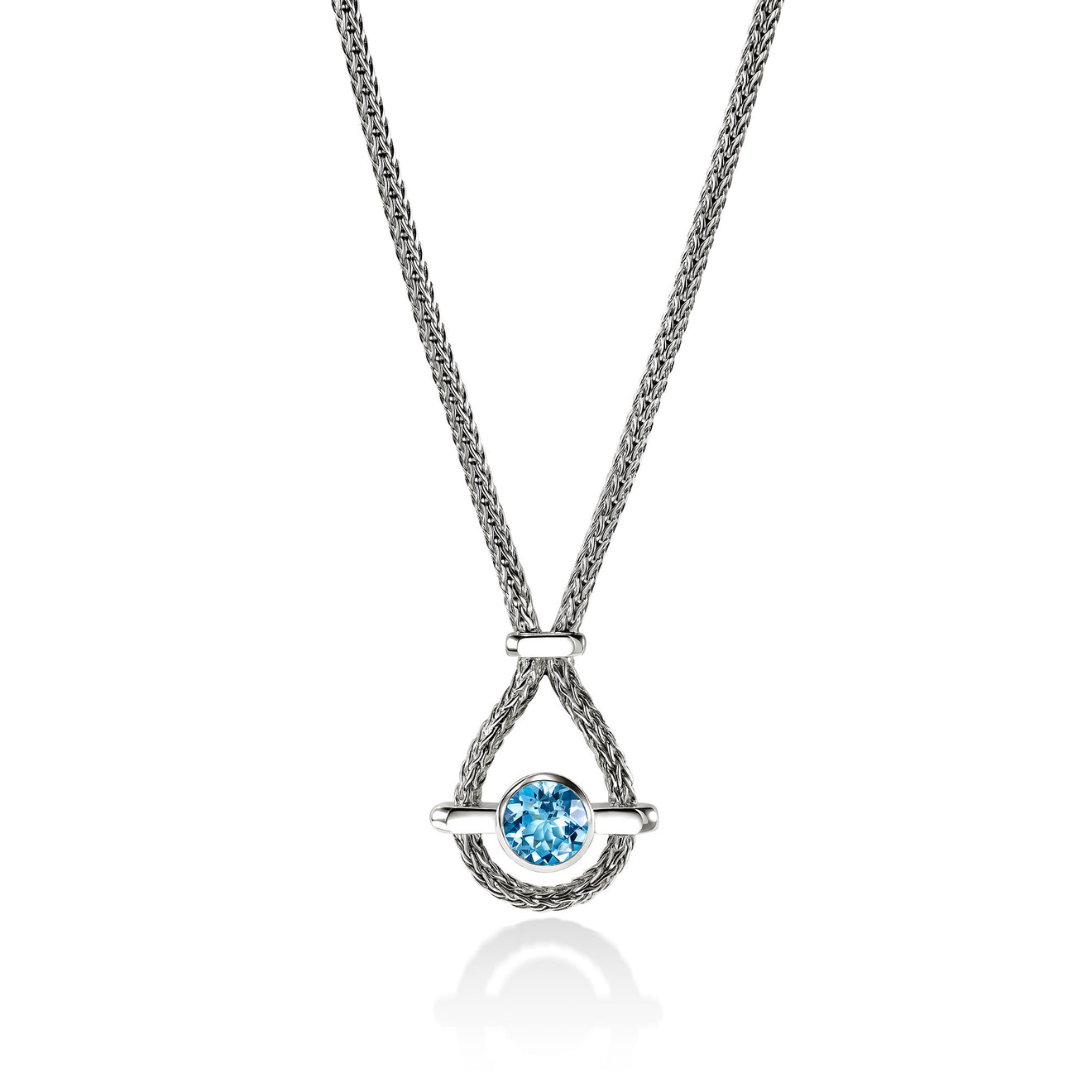 Icon Silver Mini Chain Necklace with Treated Swiss Blue Topaz Sz 18-20 by John Hardy