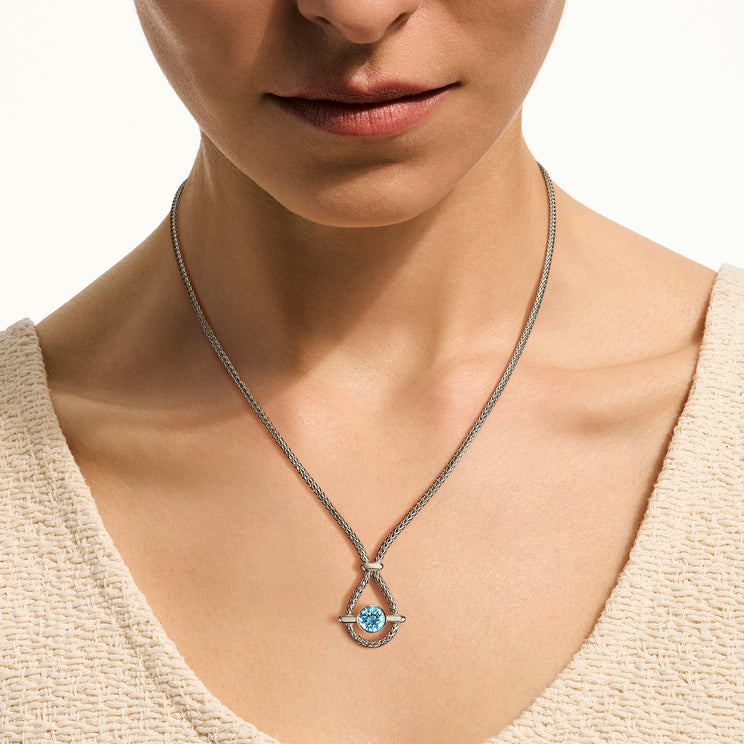 Icon Silver Mini Chain Necklace with Treated Swiss Blue Topaz Sz 18-20 by John Hardy