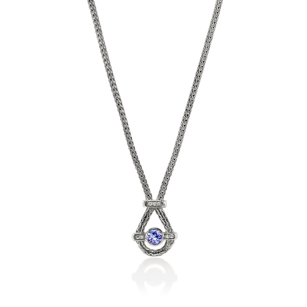Icon Silver Chain Necklace with Tanzanite & 0.03cttw Diamond Pave Sz 16-18 by John Hardy