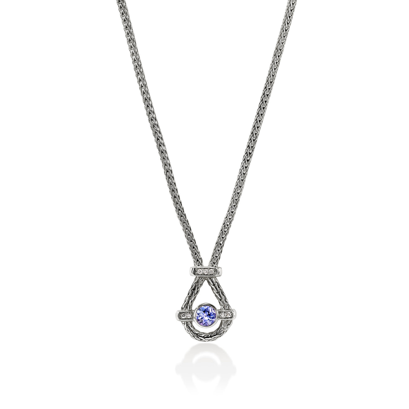 Icon Silver Chain Necklace with Tanzanite & 0.03cttw Diamond Pave Sz 16-18 by John Hardy