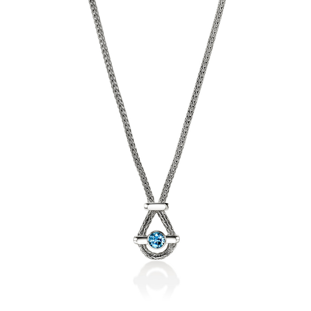 Icon Silver Chain Necklace with Treated Swiss Blue Topaz Sz 16-18 by John Hardy