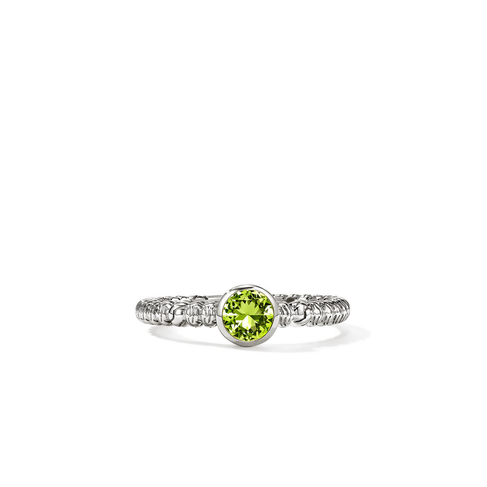 Heishi Silver Ring with 5mm Peridot Sz 7 by John Hardy
