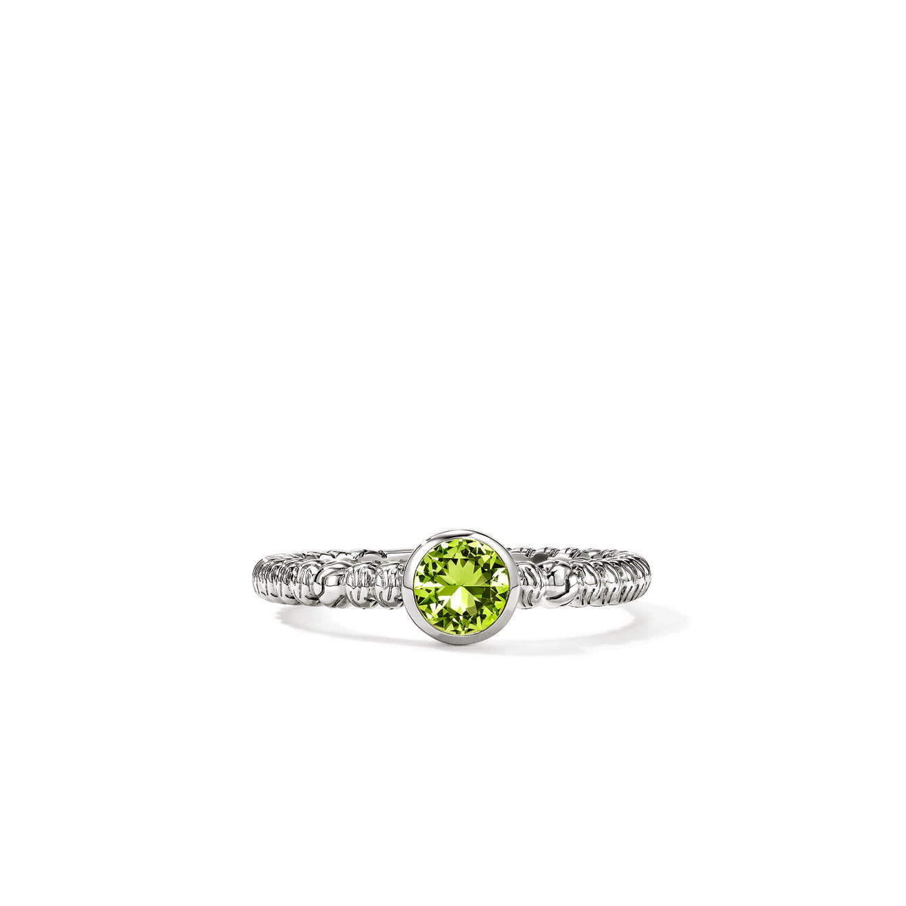 Heishi Silver Ring with 5mm Peridot Sz 7 by John Hardy
