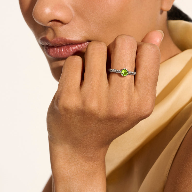 Heishi Silver Ring with 5mm Peridot Sz 7 by John Hardy