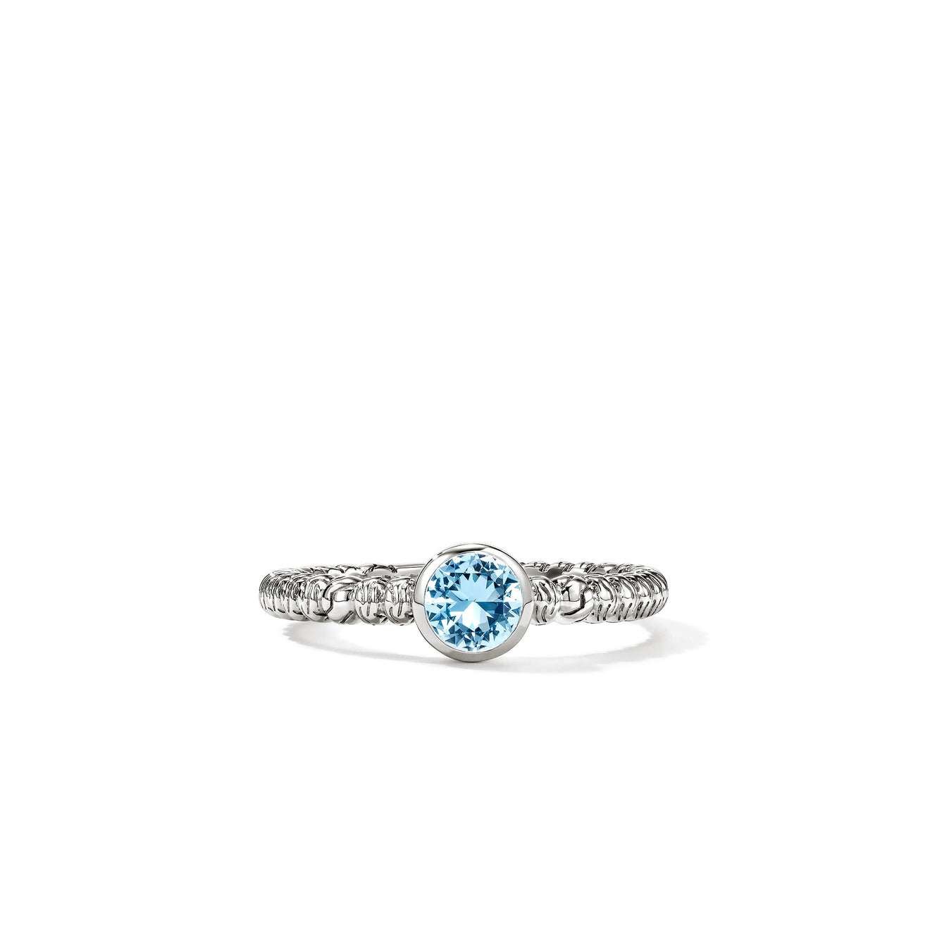 Heishi Silver Ring with 5mm Treated Swiss Blue Topaz Sz 7 by John Hardy