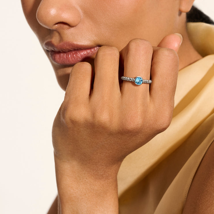 Heishi Silver Ring with 5mm Treated Swiss Blue Topaz Sz 7 by John Hardy